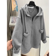 Hooded Cotton Sweatshirt with Batwing Sleeves - Women's Autumn Fashionable Cardigan