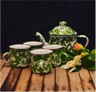 Set Teko Ekonomi + 4 mug D7 Blirik Hijau Eskan 12 Mug Blirik Diameter 7cm Teko Gelas Blirik Teko Bli