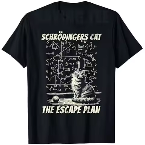 Funny Schrödinger's Cat Escape Plan Science Design T-Shirt Cute Intellect Seamlessly Graphic Kitty S