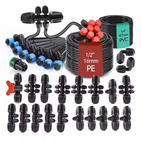 16mm to 4/7mm Hose Sprinkler Automatic Drip Irrigation Kit 13cm Holder 8-Hole Dropper Nozzle Timer G