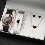 5PCS Geneva Female Quartz Wrist Watch With PU Leather Strap Woman Watches