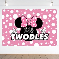 Oh Twodles Backdrop Banner Pink Cartoon Happy 2nd Birthday Theme Party Decorations Cheer to Two Year