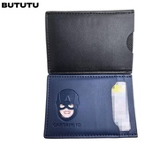 BUTUTU Mens Card Holder, Captain America Pu Leather Batman Card Sleeve, 3 - slots Anti-theft Brush W