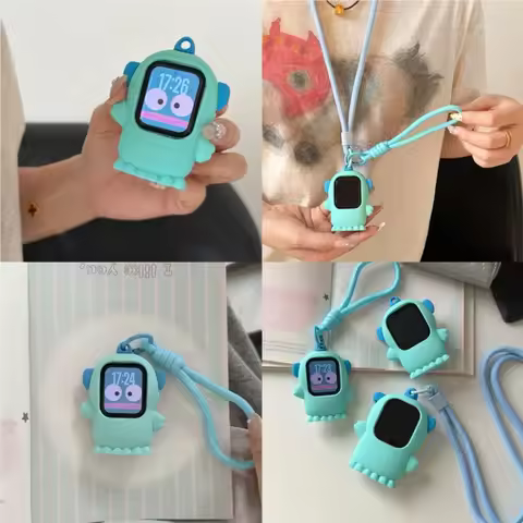 3D Kawaii Cartoon Ugly Fish Lanyard Case For Apple Watch Sport 1/2/3/4/5/6/7/8/9st Gen S10 S11 Ultra