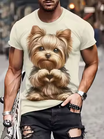 Men T-Shirt Funny Animal 3D Printing Tops Round Neck Short Sleeve Tees Shirts Casual Loose Gym Tshir