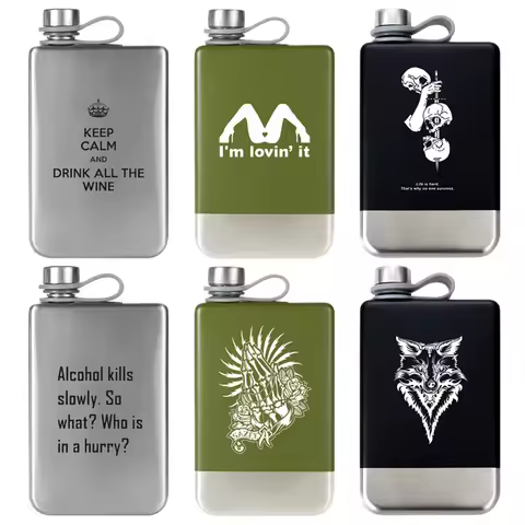 9 Oz Black Silver Green Stainless Steel Hip Flask Custom LOGO Vodka Whiskey Wine Bottle Alcohol Flag