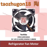 Toshiba U92C12MS1BA3 DC 12V (3 Wire) 92mm X 18mm Refrigerator Fan Motor (Replacement U92C12MS7BA3 Sa