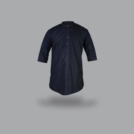 KHAF97 Pakistani Kurta Shirt 3/s4 Men's Gamis "Waleed" Black Embossed Motif