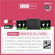 Synology DiskStation DS923+ 32GB ECC 0TB~120TB (+EW201) Options Bundle with Ironwolf Pro Hard Disk S