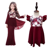 🔥READY STOCK🔥 Mooda Kids Baju RAYA 2023 FLOWER DESIGN MAROON Baby Dress Kurung Moden / Baju Raya kanak-kanak Perempuan