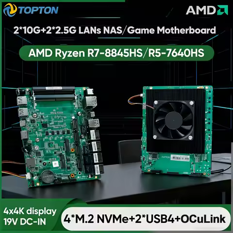Topton Firewall NAS Motherboard AMD Ryzen 7 8845HS 5 7640HS 2x10G+2x2.5G 4 LANs 4xM.2 NVMe 2xUSB4 OC