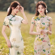 Cheongsam Girl Floral Long Dress Retro Slim 2024 Plus Size Chinese Traditional Dress Cheongsam Musli