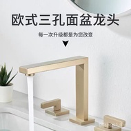 European Style Brushed Gold Basin All Copper Basin Faucet Split Hotel Household Basin Three-Hole Was