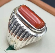 頂級天然珊瑚戒指 男款瑪爾詹戒指 鮮豔橘紅珊瑚