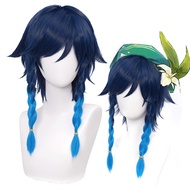 Venti Cosplay Wig Ombre Blue Braid Cosplay Wig for Game Cosplay Gradient Party Wig (Venti-Blue Gradi