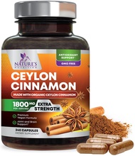 Pure Cinnamon Capsules, Certified Organic Ceylon Cinnamon Pills, Non-GMO, Gluten-Free, Dairy-Free, S