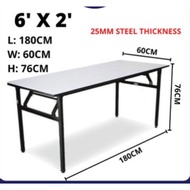 Office Table (EXTRA THICK) 3V Foldable Wood Top Banquet Table 2ft x 6ft | Gaming Table | Study Table