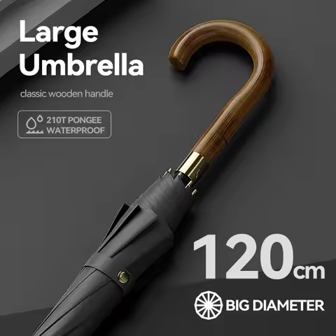 Large Umbrella Men Windproof Strong 120cm Diameter, 210T Pongee Long Umbrella Woman, Luxury Golf Umb