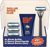 Dollar Shave Club | Heavy Metal Shave Kit with Butter | Heavy-Duty Razor Handle, 6 Blade Refills and