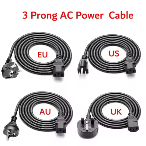 1.5M 3M 5M AC Power Cable Cord 3 Prong Connector EU US AU UK C13 Charging Line For Electronic TV Com