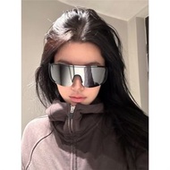 超大框防風護目鏡 戶外運動太陽眼鏡 男女通用 滑雪單車登山必備- 銀黑色戶外墨鏡 均碼