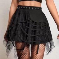 Gothic punk dark design Gothic splicing lace spider web irregular dress