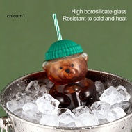CC Sippy Cup Glass Cocktail Glass with Straw Bear Shape Sippy Cup with Straw Lid 500ml – Heat-resist