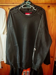 正品Supreme 黑色洗水色crewneck手袖supreme logo衛衣sizel