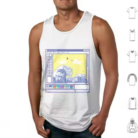 Paint Sticker With The ? Great Wave Off Kanagawa Tank Tops Vest Sleeveless Funny Kidcore For Hologra