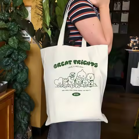 BT21 LINE FRIENDS Tote Bag cute cartoon characters canvas bag reusable aesthetic minimalist Y2K tote