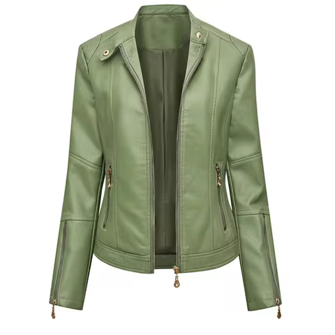 PU Faux Leather Jacket Women Slim Fit Fashion Zipper Casual Biker Jackets Outwear Female Tops Spring