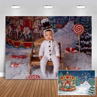 Christmas Amusement Park Backdrops Child Baby Photo Props Adult Kids Decors Ferris Wheel Carousel Ph
