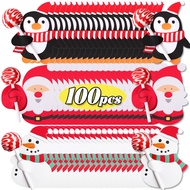 100Pcs Santa Claus Penguin Lollipop Paper Cards Package DIY Candy Cake Chocolate Pops Wrapping Christmas New Year Party Decoration Gift