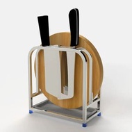 全城熱賣 - 304不銹鋼刀架砧板架廚房置物架用品案板菜板收納架子刀座刀具架201(2刀槽+砧板架)膠盤（平行進口）