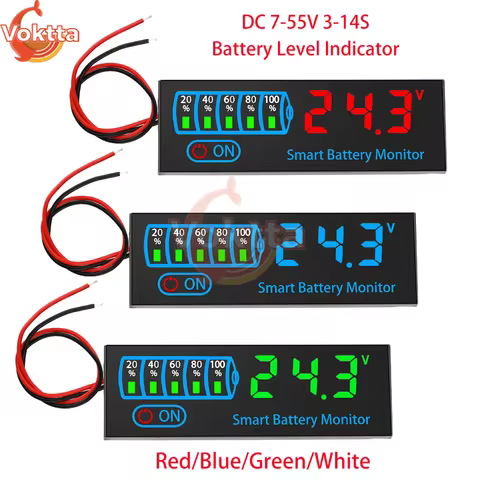 3S-14S DC7-55V Battery Level Indicator 12V 24V 36V 48V 18650 Lipo Lithium Battery Capacity Board Vol
