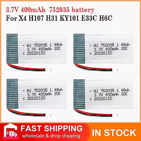 For X4 H107 H31 KY101 E33C E33 U816A V252 H6C RC Quadcopter Drone Original 3.7V 400Mah 20C Lipo Batt