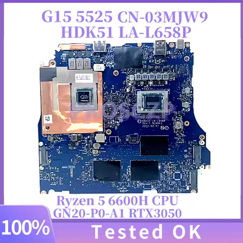 LA-L658P With Ryzen 5 6600H CPU CN-03MJW9 03MJW9 3MJW9 For DELL G15 5525 Laptop Motherboard GN20-P0-