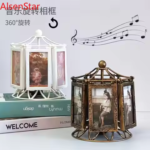 Creative Photo Frame Carousel Music Box Retro Changeable Photos Windmill Ornament Boy Girl Brithday 