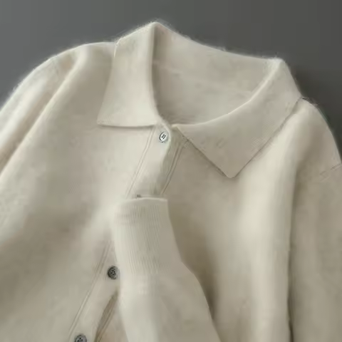 100% Pure Mink Cashmere Sweater Men's POLO Collar Wears Thick Button-Down Lapels And Solid Color Cas