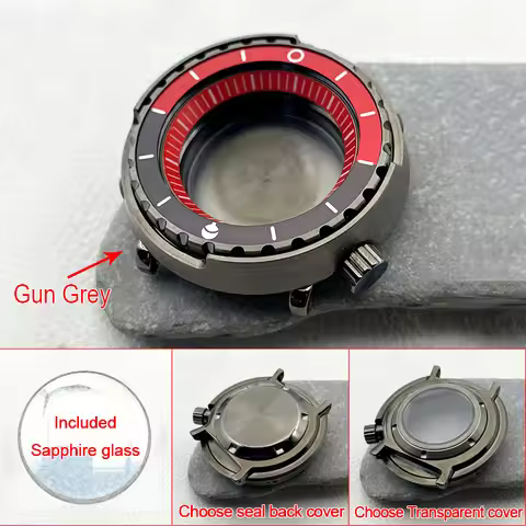 47mm Gun Grey Tuna Canned Watch Case Crown at 4.1 oclock Fit NH34 NH35 NH36 4R 7S Movement 200M Wate