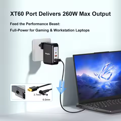 260W GaN Charger for Asus ROG Zephyrus G14 G15 M16 Strix Scar 15 17 TUF Gaming A15 F15 FX507 Adapter