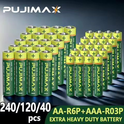 PUJIMAX 240/160/80/40-piece AAA + AA battery pack, 1.5V carbon-based battery, suitable for wireless 