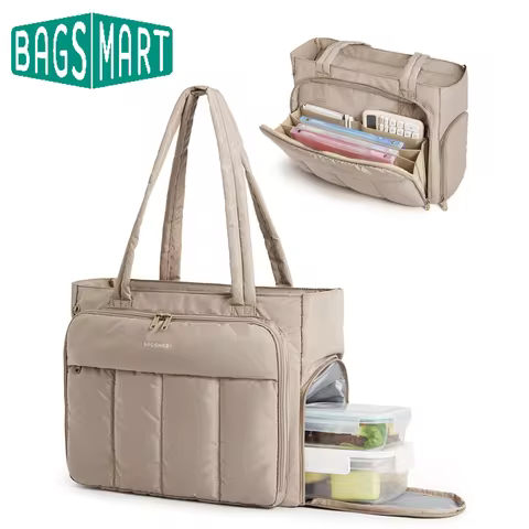 BAGSMART Tote Bag with Insulated Compartment Puffer Padded Women Tote Laptop Teacher Work Tote Handb