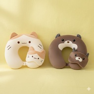 MINIS0 Cute Animal Memory Foam Neck Pillow With Sleep Mask (Otter, Cat)