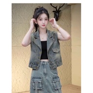 denim vest woman denim suit woman Sleeveless Denim Vest - Slim Fit Women's Summer Fashion