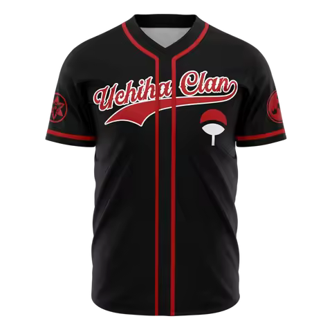 Naruto Uchiha Clan Sasuke #00 Baseball Jersey Anime Print Short Sleeve Streetwear Top for Men Women 