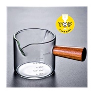 Espresso Glass Shot Glass 75Ml Coffee Double Mouth With Wood Handle