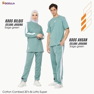 ROCELLA Setelan Baju Olahraga Couple Muslimah Kaos Ahsan Dan Kaos Bilqis Celana Jogging Running Sena