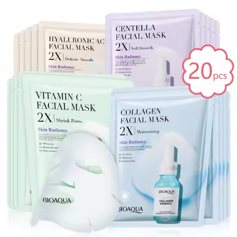 20pcs BIOAQUA Centella Collagen Face Mask VC Moisturizing Refreshing Sheet Masks Hyaluronic Acid Fac