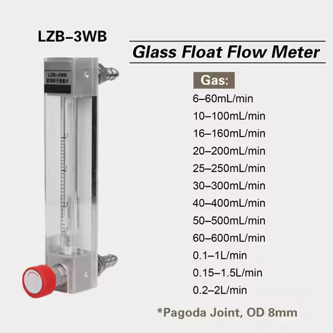 LZB-3WB Rotameter Flow Meter Glass Tube Float for Air Nitrogen Oxygen Gas, Adjustable Industrial Low